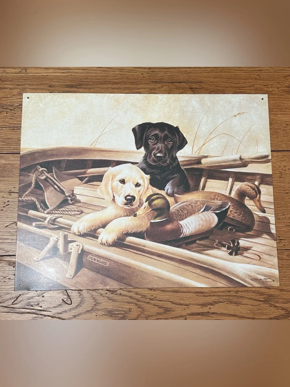 Labrador puppies Metal Wall Sign artwork by L.R. KAATZ D923 “Almost Ready”